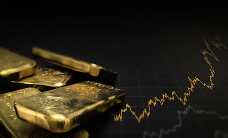 Goldbarren und Chart. 