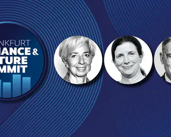 Das Bild zum Frankfurt Finance & Future Summit zeigt von links nach rechts Christine Lagarde, Dr. Bettina Orlopp und Boris Rhein.