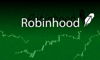Robinhood-Logo mit Börsencharts im Hintergrund, Symbol für Aufstieg in den S&P 500