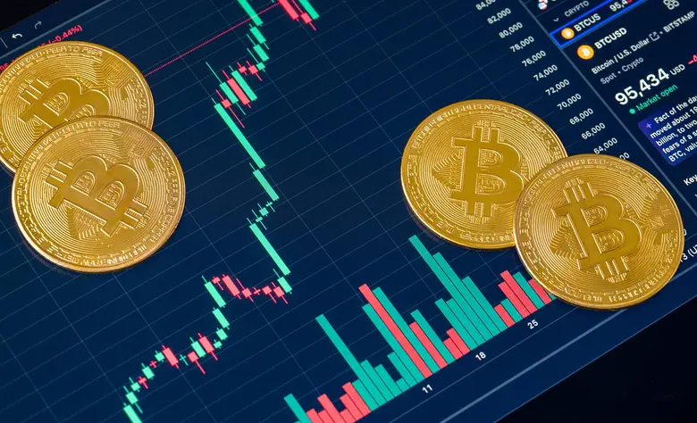 Bitcoin vor Chart. 